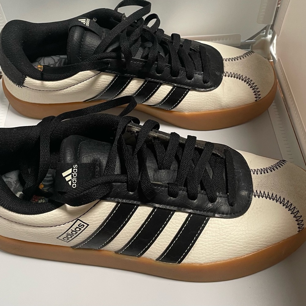Adidas VI Court 3.0 Women's Black and Off White Athletic Shoes with Gum Sole